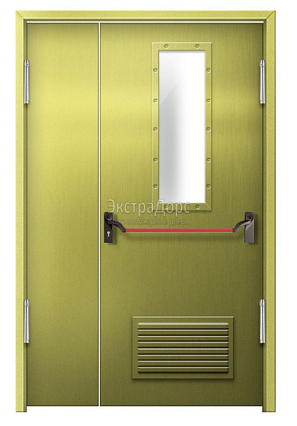 Противопожарная дверь EI 60 дымогазонепроницаемая стальная со стеклом, антипаникой и решеткой в Лобне  купить