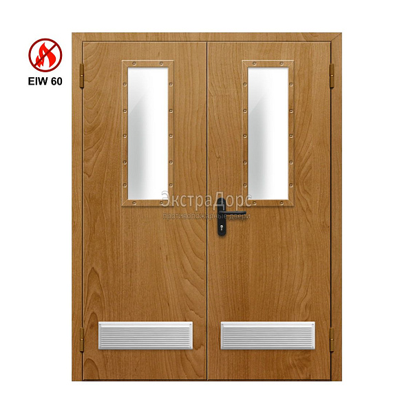 Двухстворчатая огнестойкая дверь с двумя решетками EIW 60 ДПМ-02-EIW-60 ДП75 двупольная остекленная в Лобне  купить